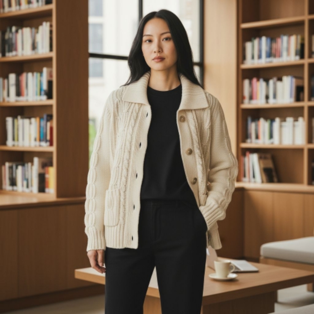 St. John's Bay Cream Cable Knit Cardigan